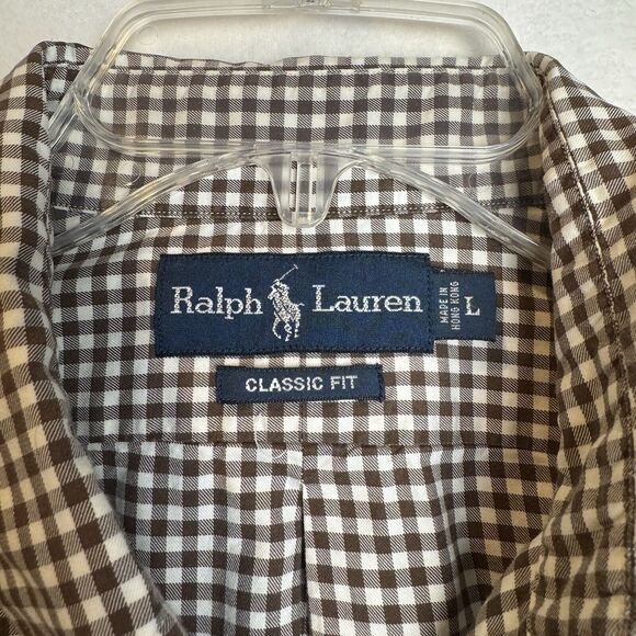 Ralph Lauren‎ Polo Shirt Mens Large Brown Red Pony Button Up Classic Fit Cotton - Picture 3 of 8